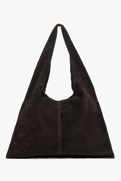 Ciemnobrązowa torebka damska typu hobo z włoskiego weluru naturalnego Premium ER00118649.
