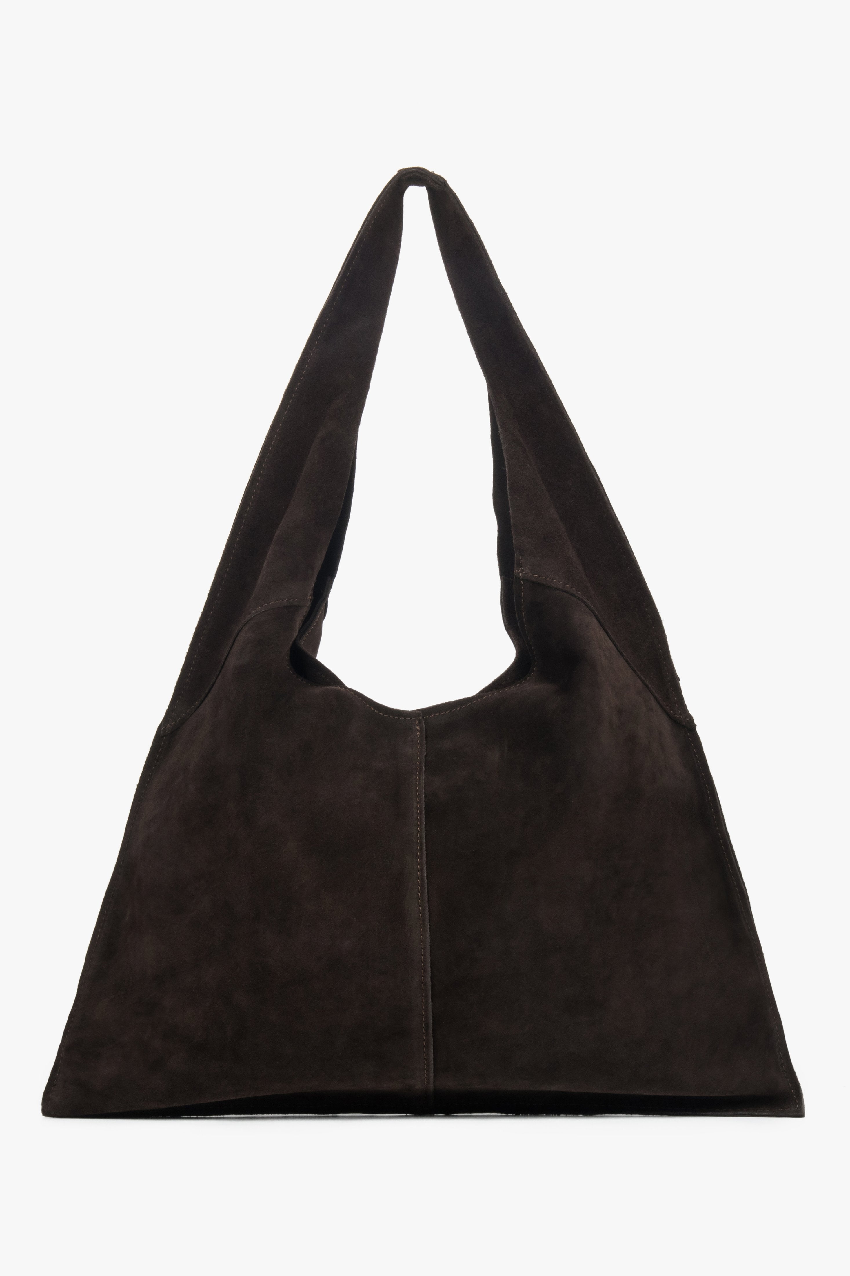 Ciemnobrązowa torebka damska typu hobo z włoskiego weluru naturalnego Premium ER00118649.