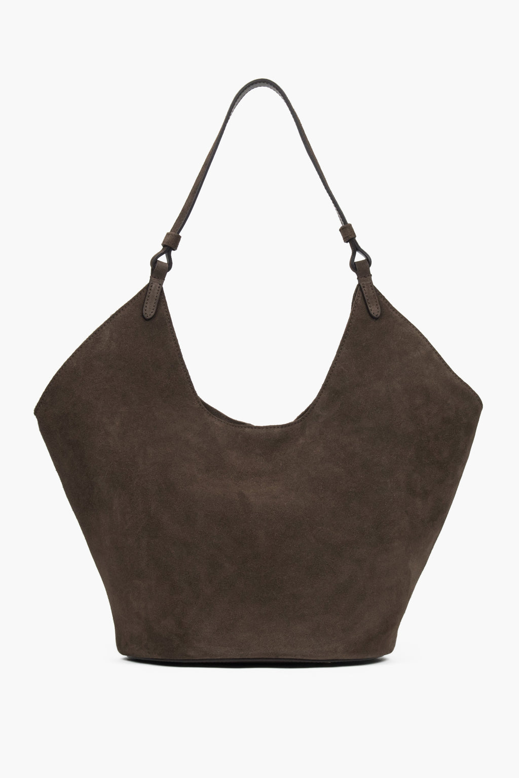 Ciemnobrązowa torebka damska typu hobo z włoskiego weluru naturalnego Premium Estro ER00118144.