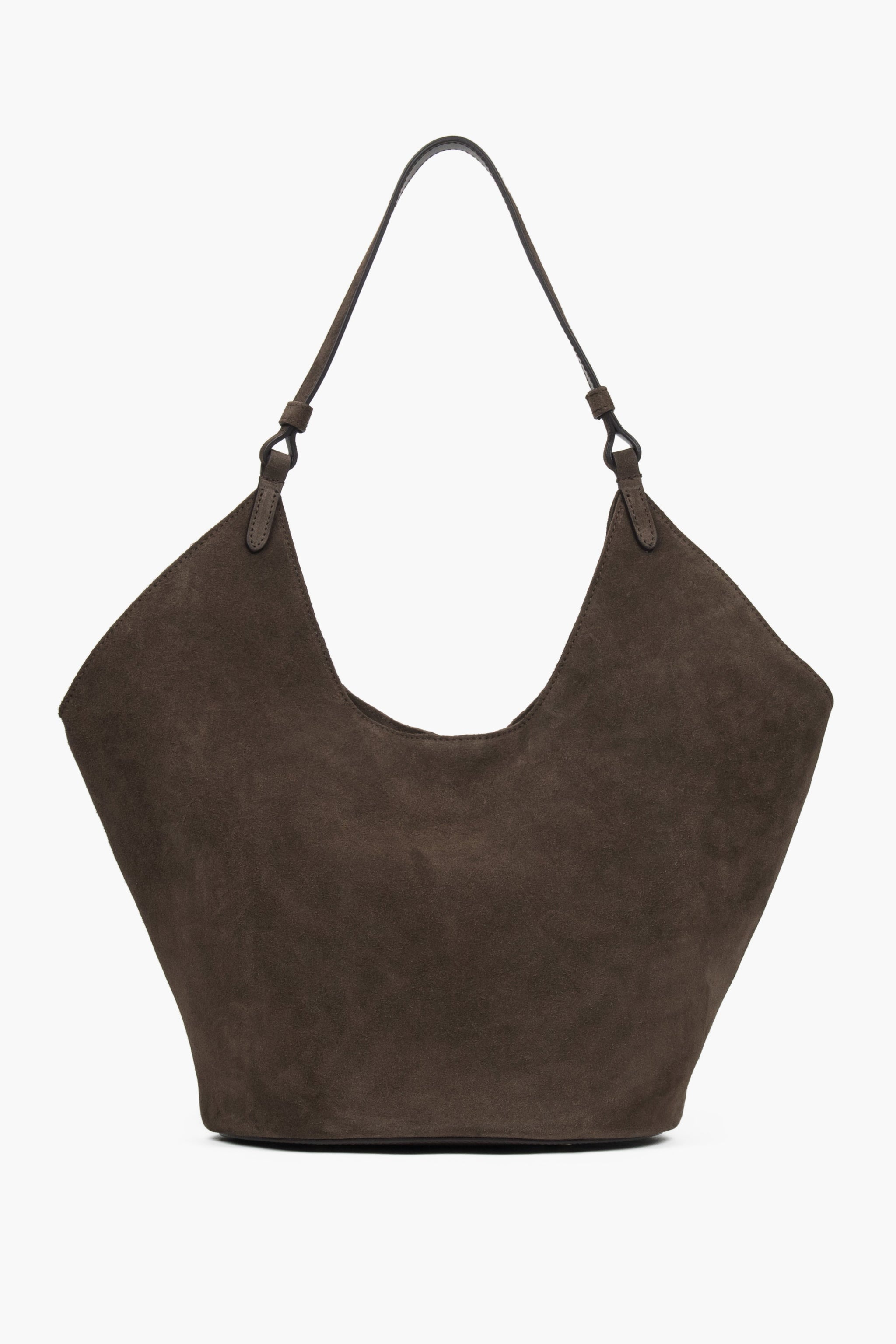Ciemnobrązowa torebka damska typu hobo z włoskiego weluru naturalnego Premium Estro ER00118144.