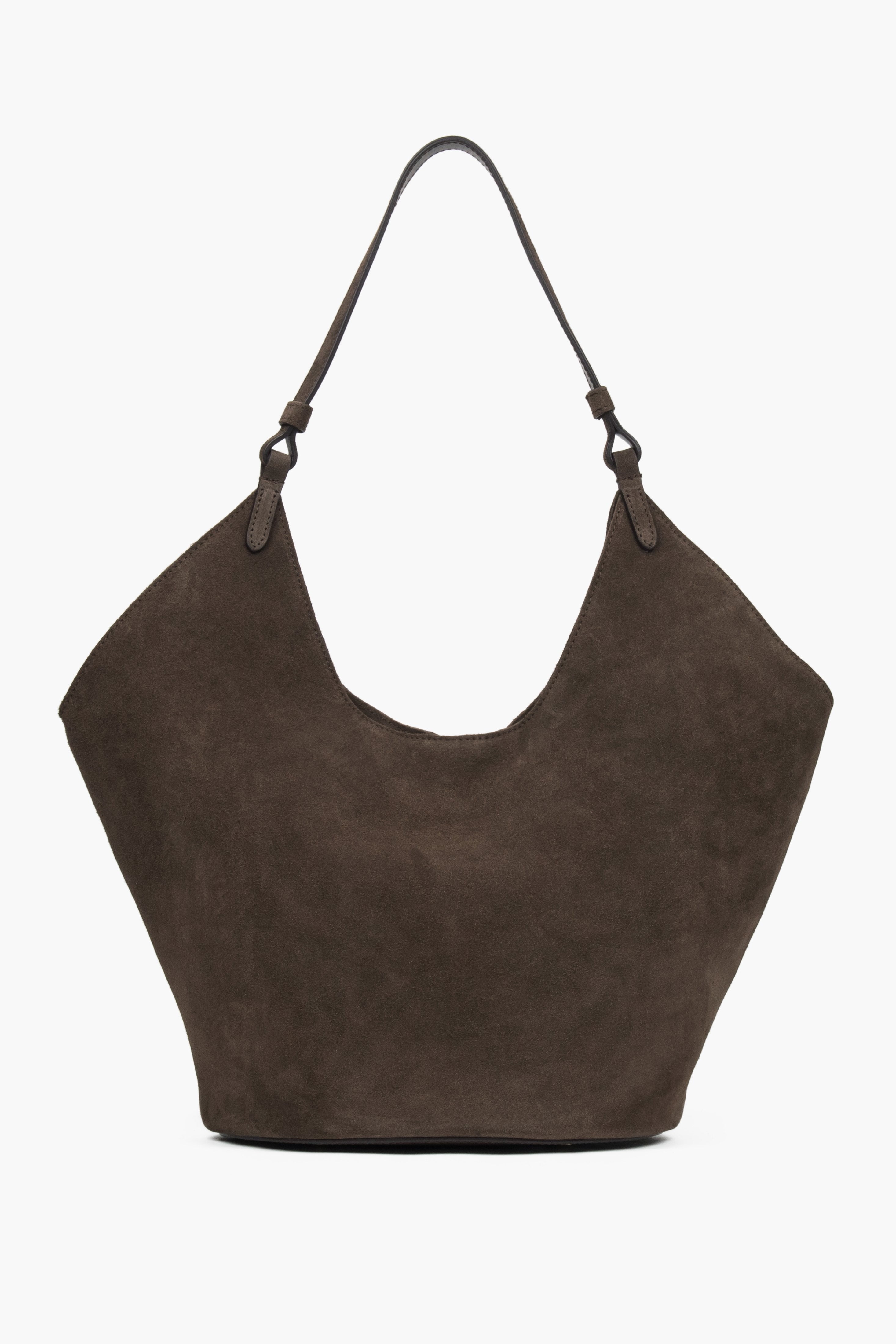 Ciemnobrązowa torebka damska typu hobo z włoskiego weluru naturalnego Premium Estro ER00118144.