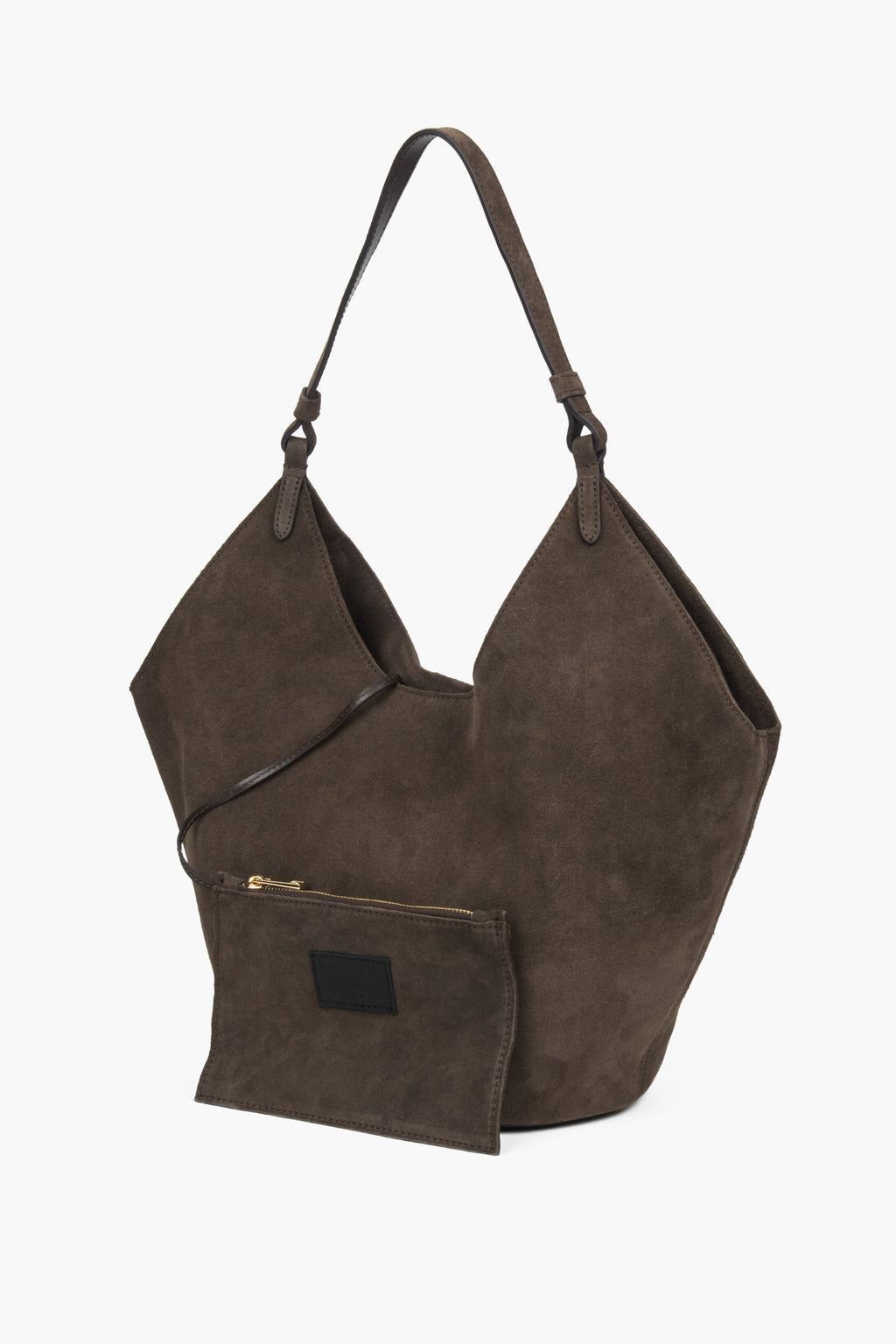 Damska ciemnobrązowa torebka typu hobo z włoskiego weluru naturalnego Premium Estro ER00118144.
