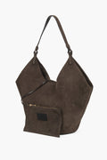 Damska ciemnobrązowa torebka typu hobo z włoskiego weluru naturalnego Premium Estro ER00118144.