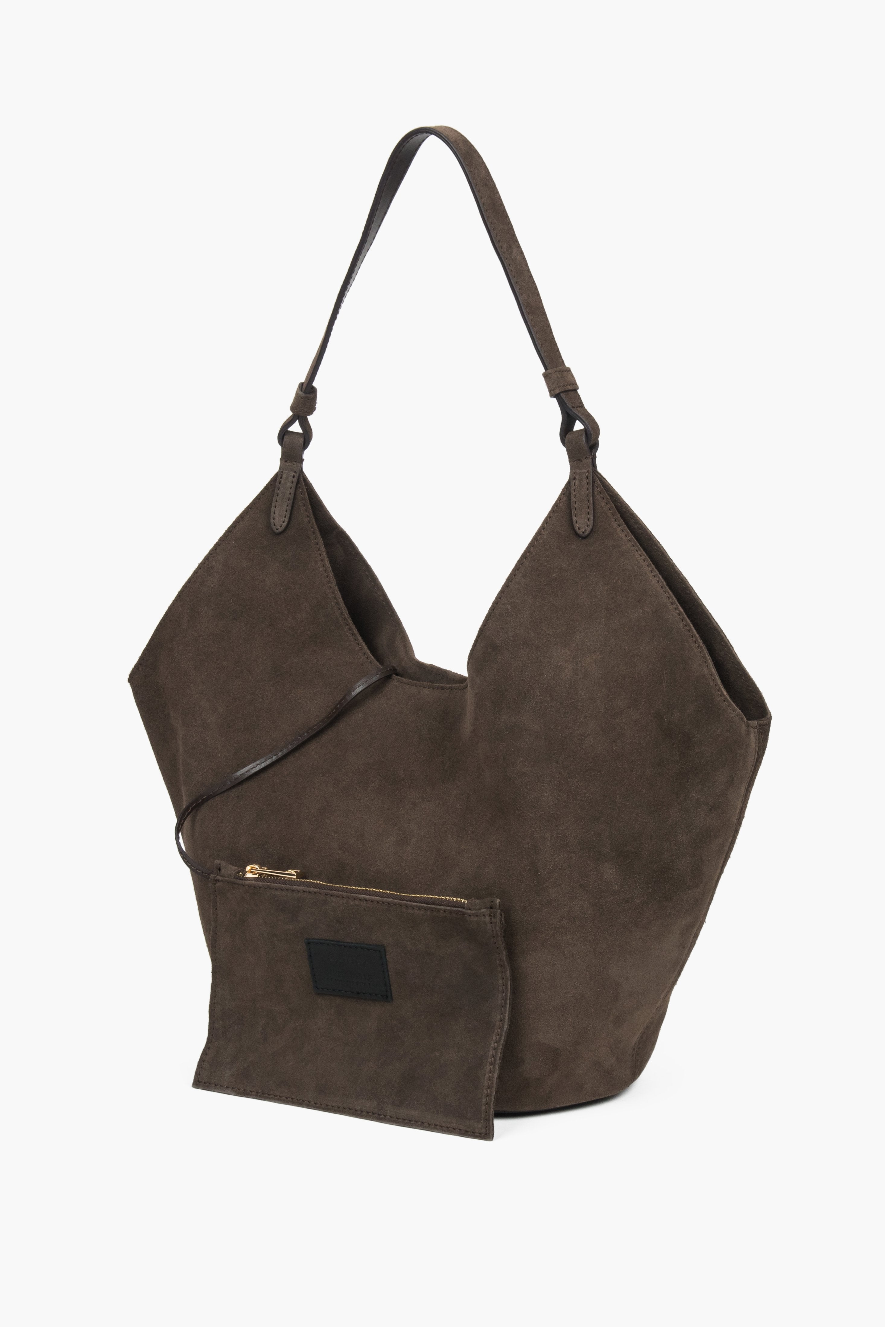 Damska ciemnobrązowa torebka typu hobo z włoskiego weluru naturalnego Premium Estro ER00118144.