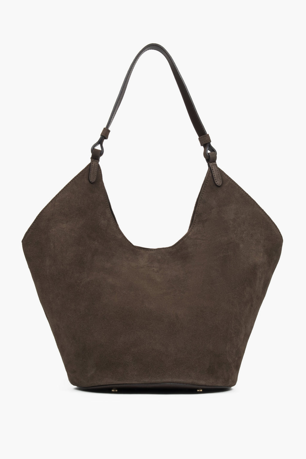 Z włoskiego weluru naturalnego Premium, ciemnobrązowa torebka damska typu hobo Estro ER00118144.