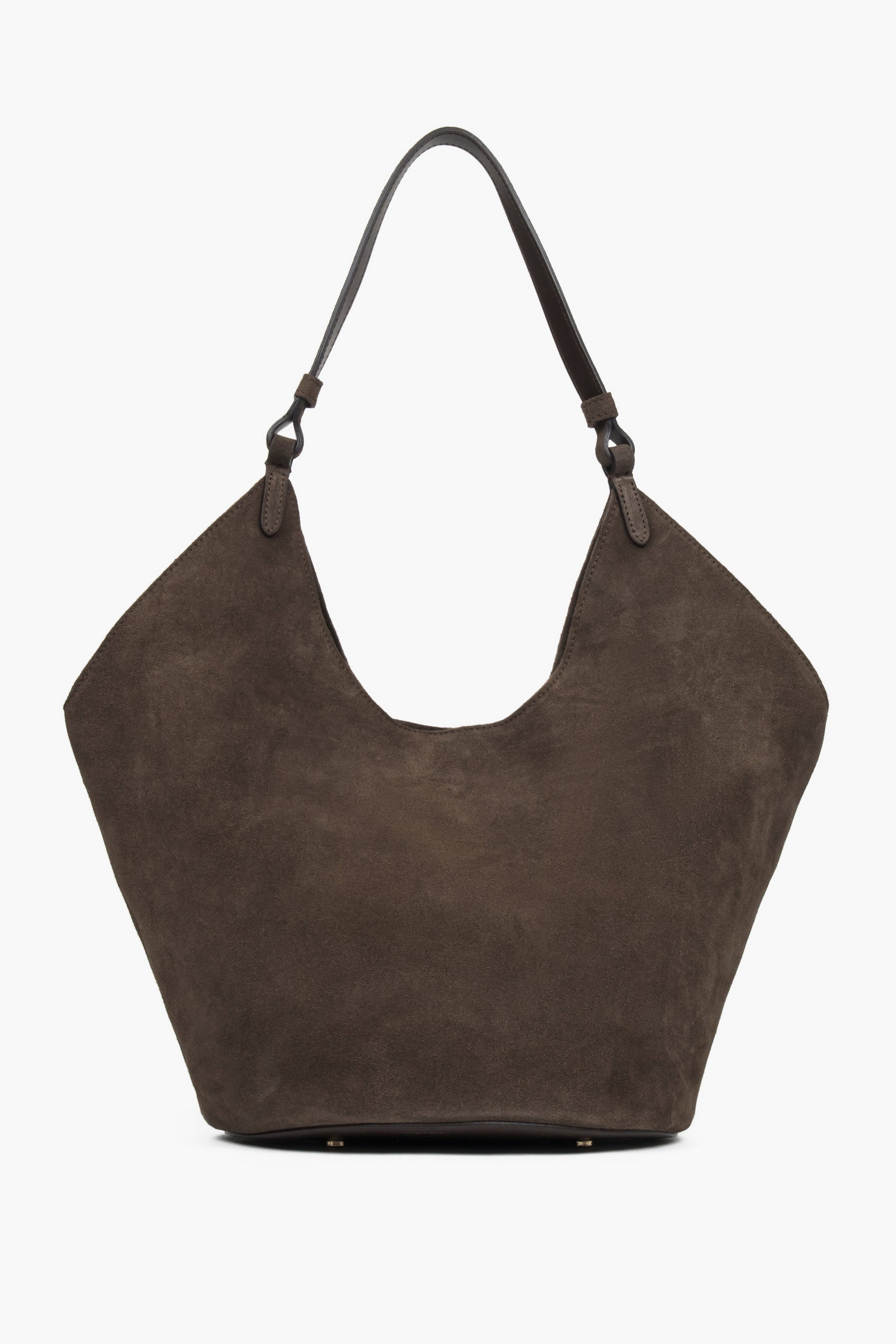 Z włoskiego weluru naturalnego Premium, ciemnobrązowa torebka damska typu hobo Estro ER00118144.