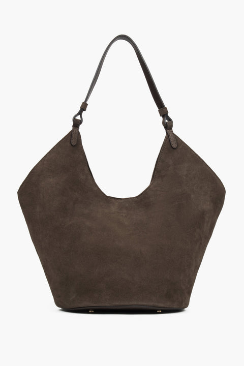 Z włoskiego weluru naturalnego Premium, ciemnobrązowa torebka damska typu hobo Estro ER00118144.