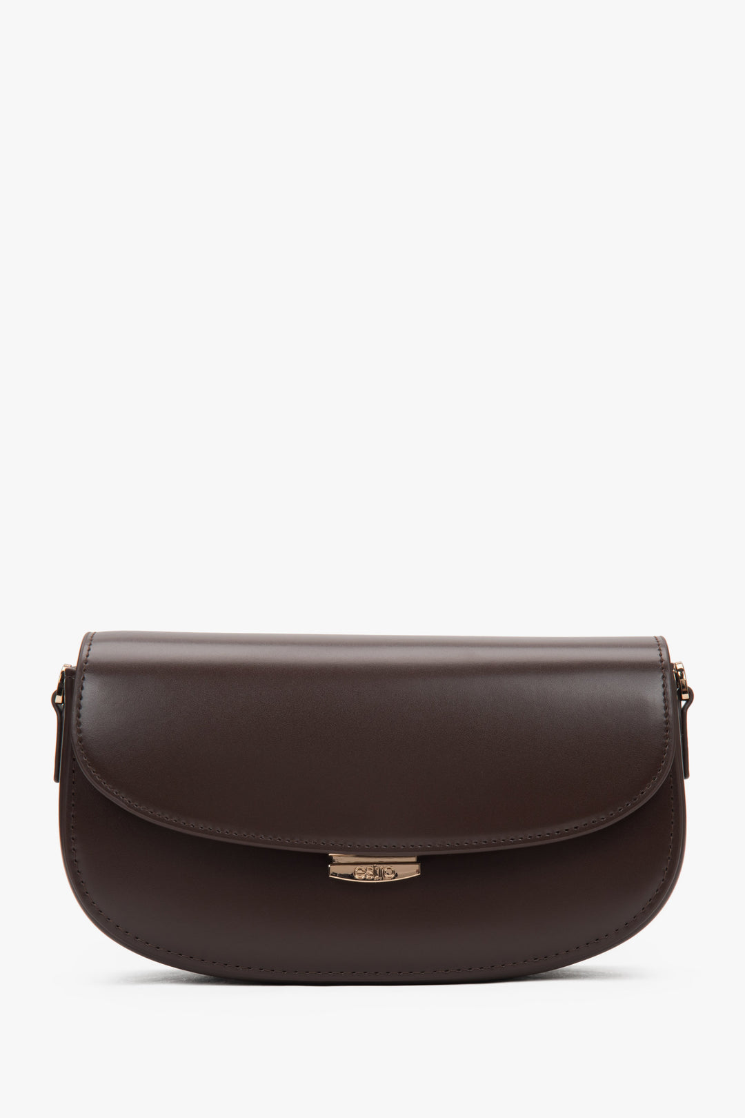 Ciemnobrązowa torebka damska na ramię w kształcie podkowy ze skóry naturalnej.