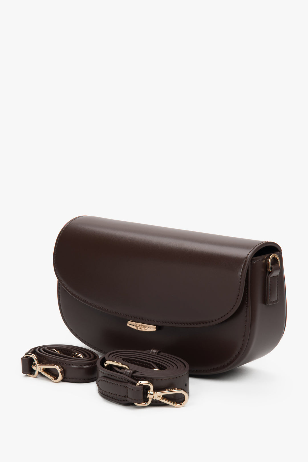 Damska ciemnobrązowa torebka na ramię w kształcie podkowy ze skóry naturalnej Estro.