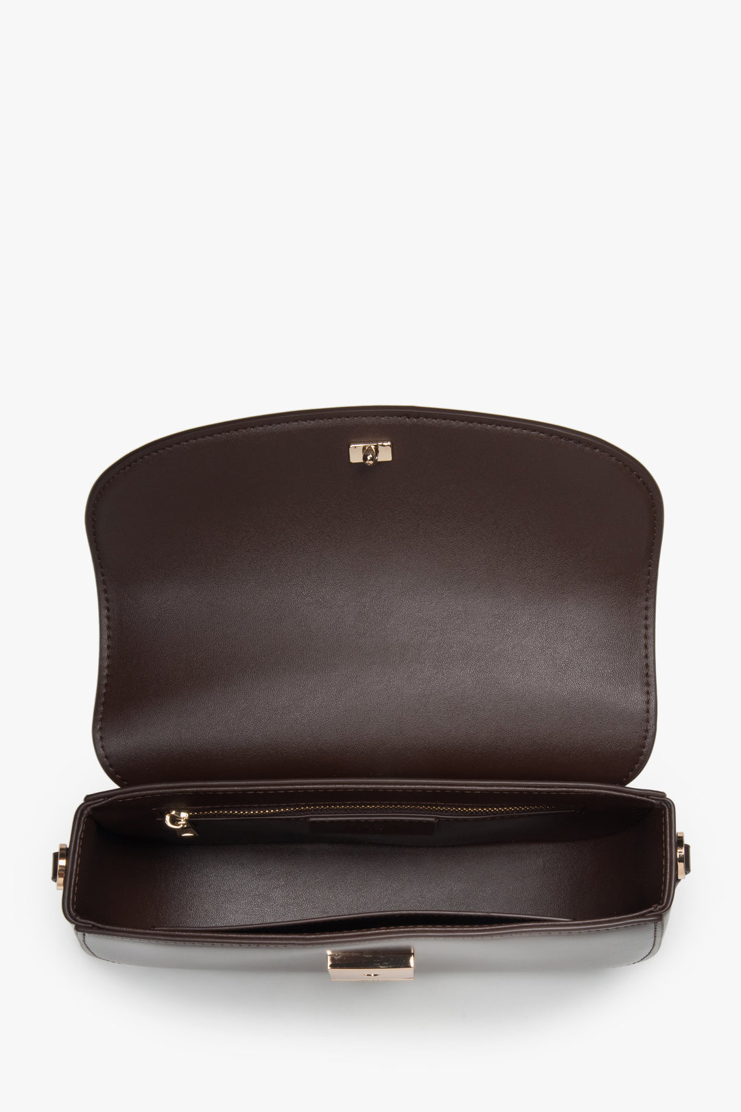 Torebka damska na ramię, ciemnobrązowa, w kształcie podkowy, ze skóry naturalnej, Estro.