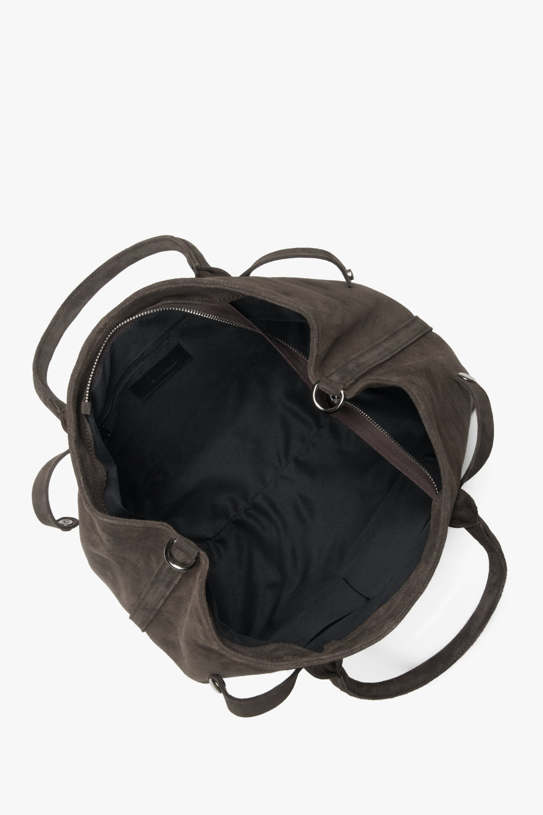 Torebka damska na ramię typu tote, ciemnobrązowa, z włoskiego weluru naturalnego Premium, Estro ER00118152.