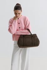 Ciemnobrązowa torebka damska na ramię typu tote z włoskiego weluru naturalnego Premium Estro ER00118152