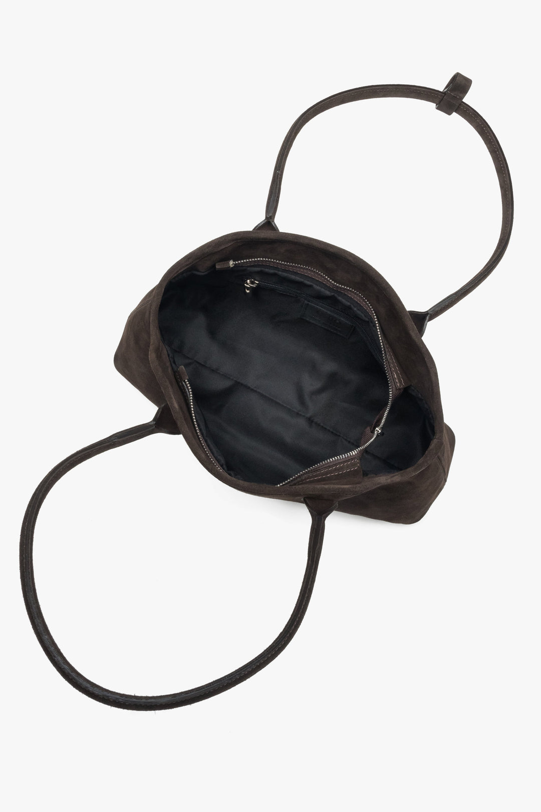 Ciemnobrązowa torebka damska Estro, na ramię, z włoskiego weluru naturalnego Premium.