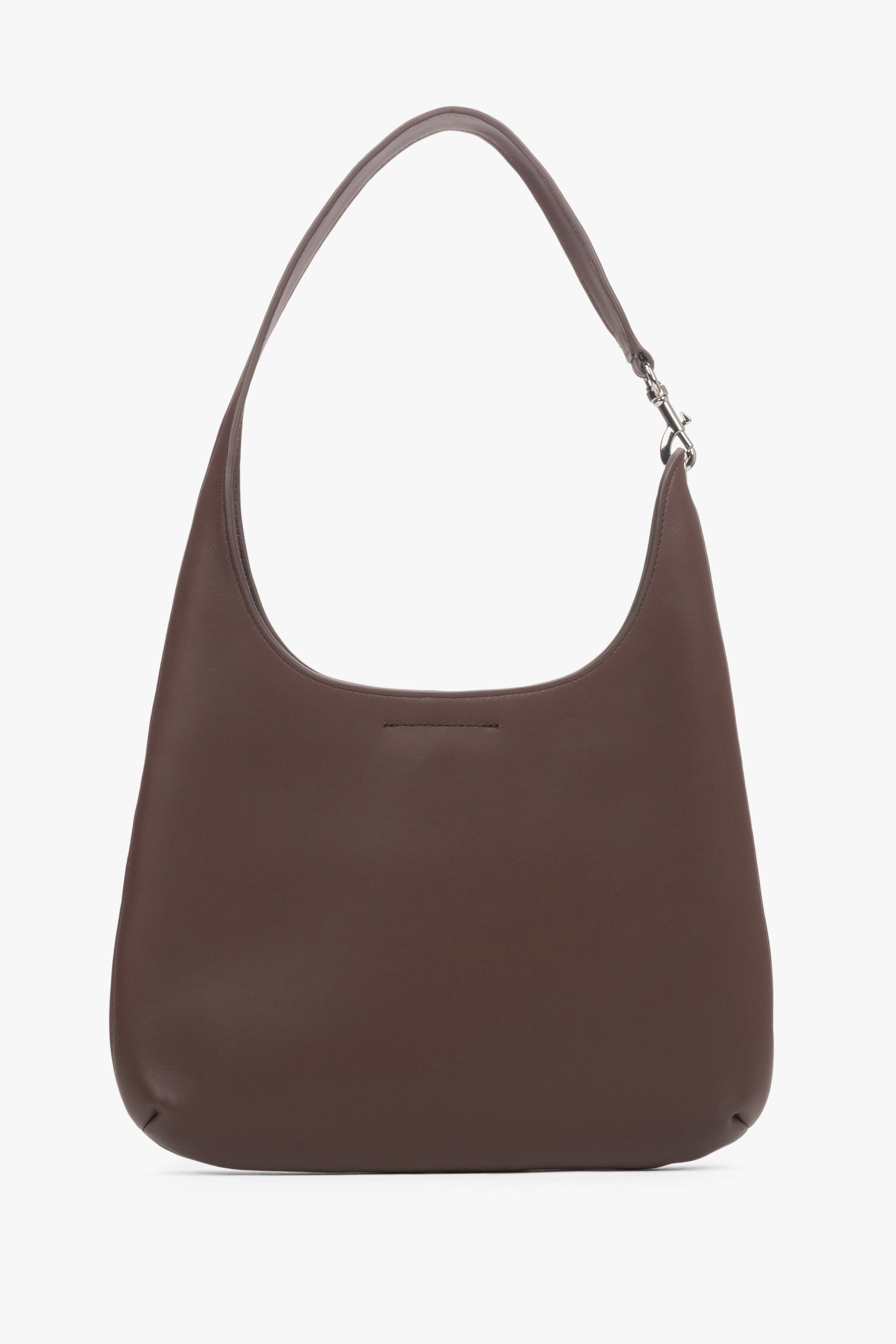 Torebka damska typu shopper, ciemnobrązowa, ze skóry naturalnej, Estro.