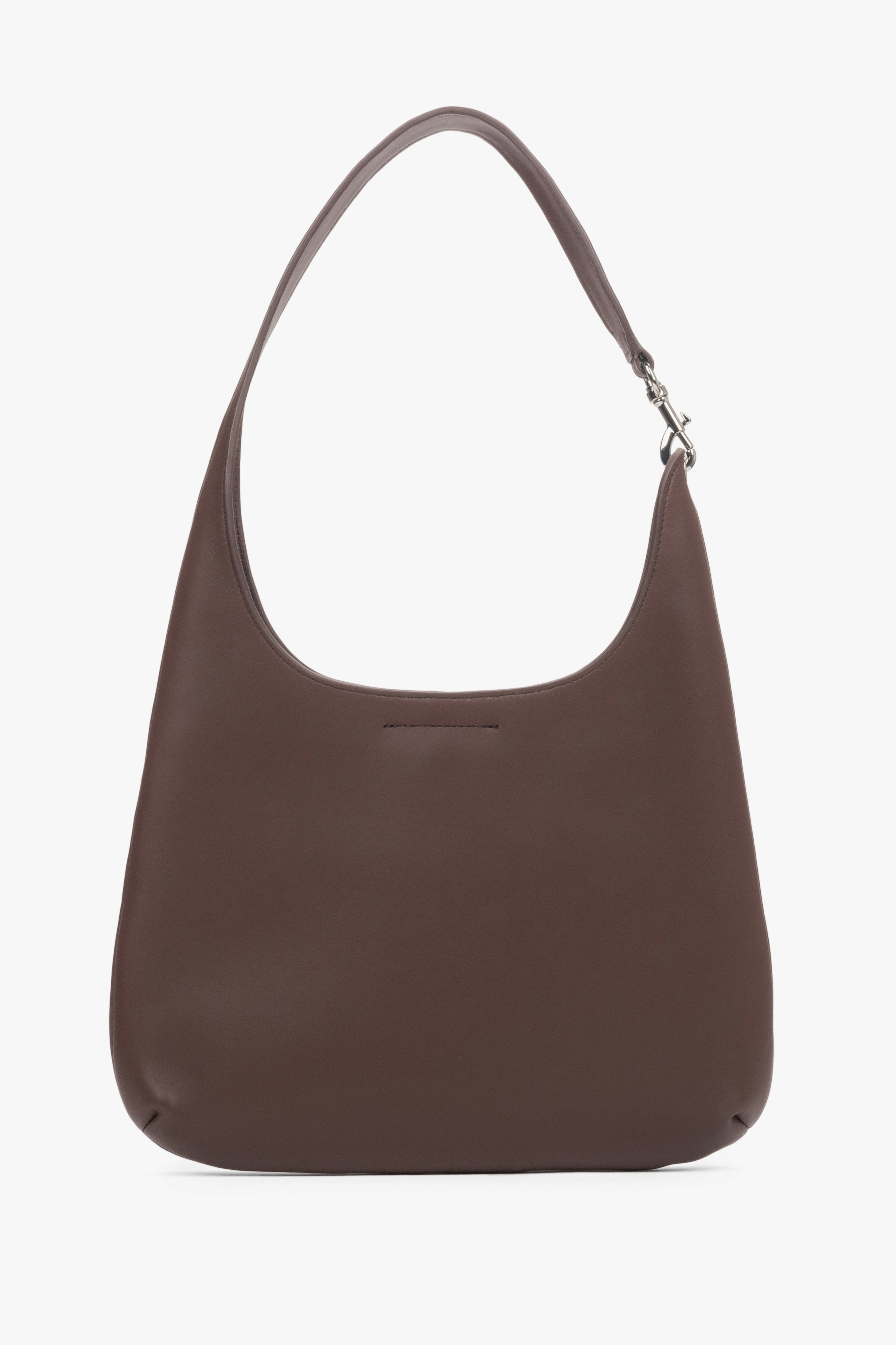 Torebka damska typu shopper, ciemnobrązowa, ze skóry naturalnej, Estro.