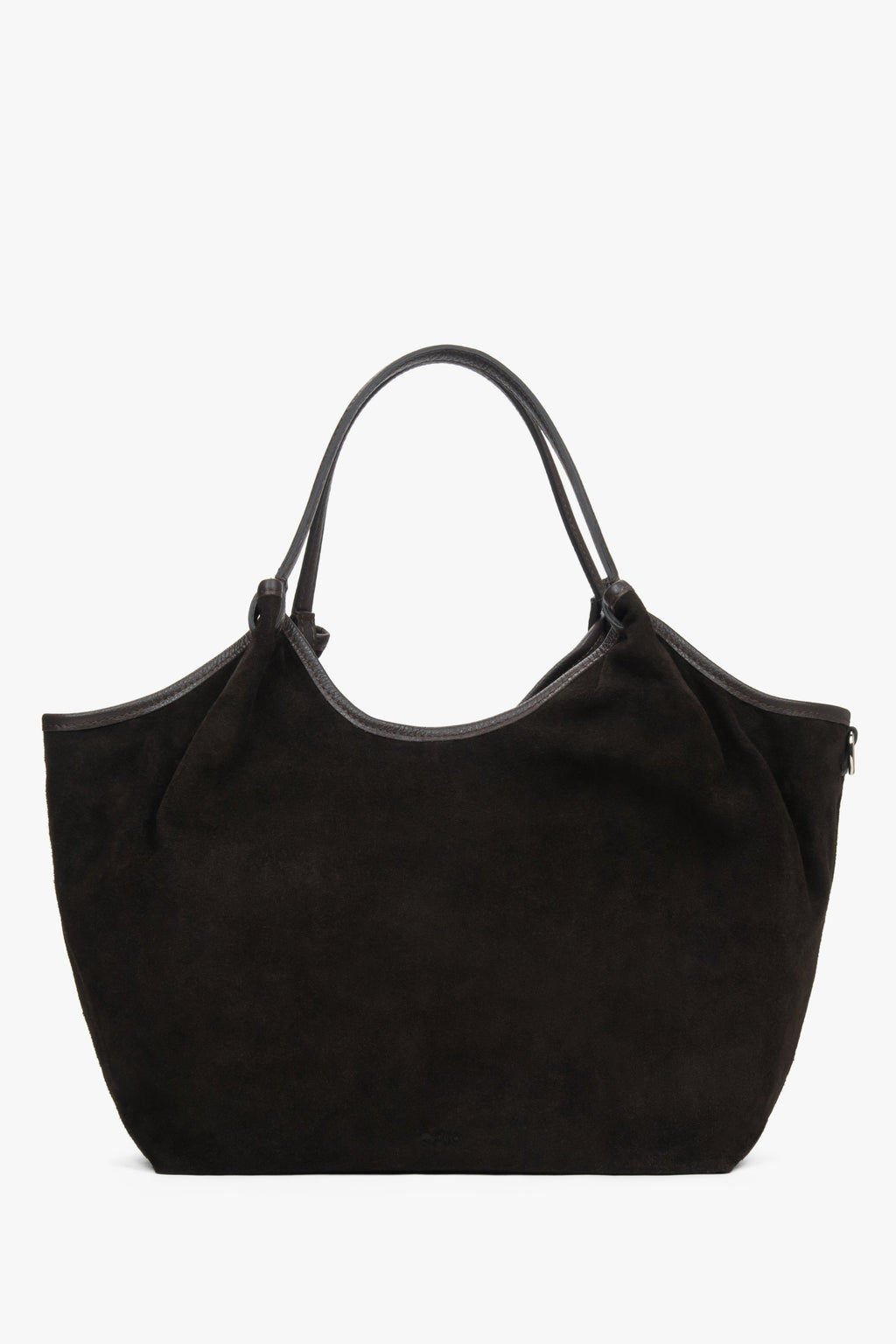 Ciemnobrązowa torebka damska typu shopper z włoskiego weluru naturalnego Premium Estro ER00118337