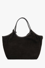 Ciemnobrązowa torebka damska typu shopper z włoskiego weluru naturalnego Premium Estro ER00118337