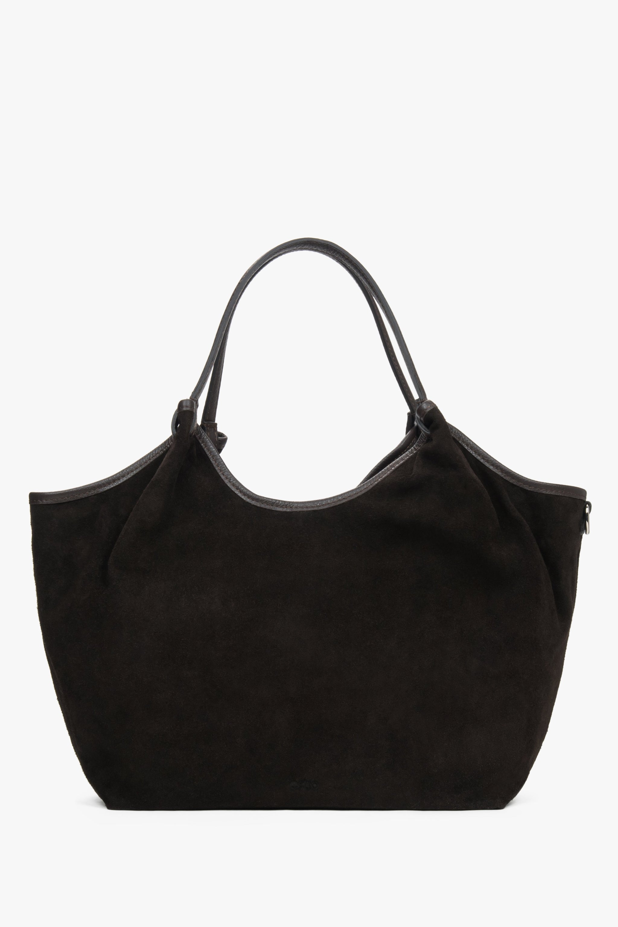 Ciemnobrązowa torebka damska typu shopper z włoskiego weluru naturalnego Premium Estro ER00118337