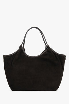Ciemnobrązowa torebka damska typu shopper z włoskiego weluru naturalnego Premium Estro ER00118337