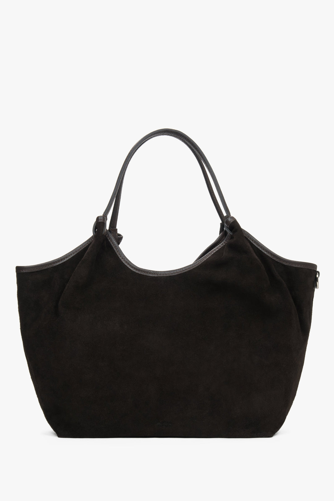 Ciemnobrązowa torebka damska typu shopper z włoskiego weluru naturalnego Premium Estro ER00118337
