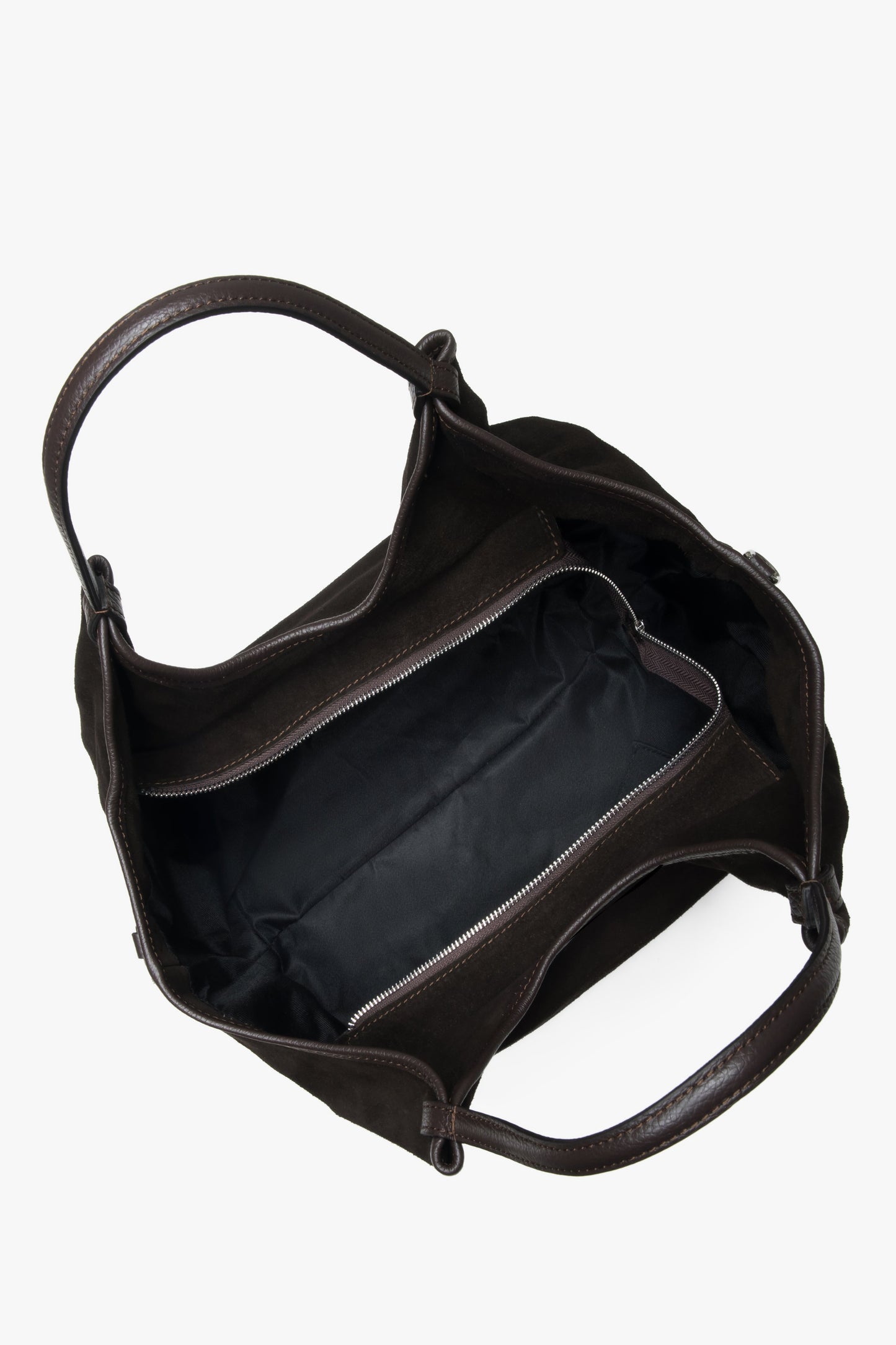 Ciemnobrązowa torebka damska typu shopper z włoskiego weluru naturalnego Premium.