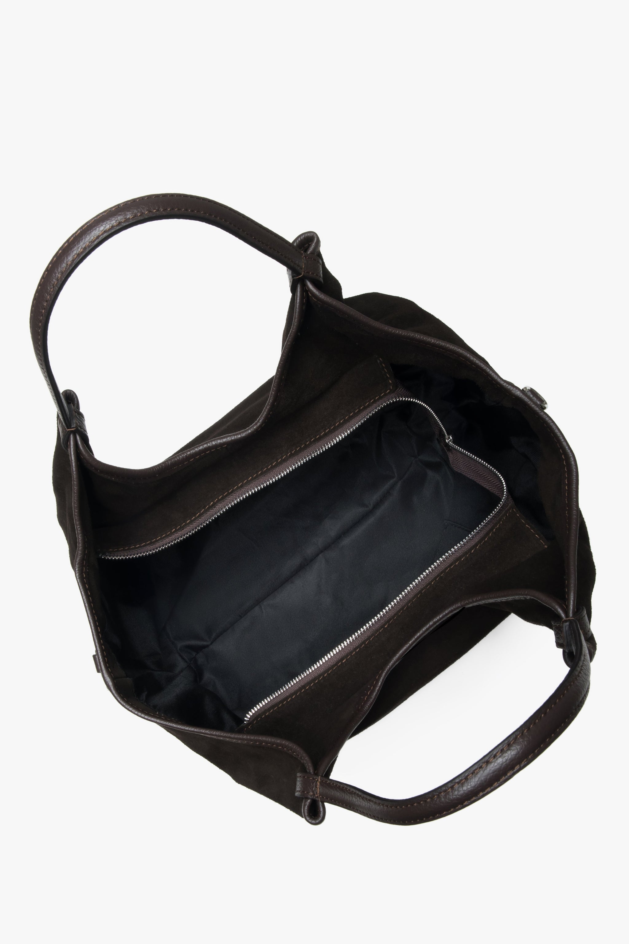Ciemnobrązowa torebka damska typu shopper z włoskiego weluru naturalnego Premium.