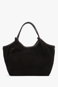 Torebka damska typu shopper, ciemnobrązowa, z włoskiego weluru naturalnego Premium, Estro ER00118337.