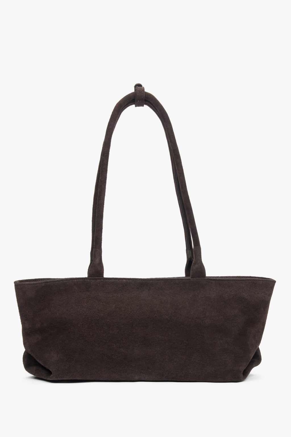 Torebka damska typu tote, ciemnobrązowa, z włoskiego weluru naturalnego Premium, z długimi ramionami, Estro ER00118347.