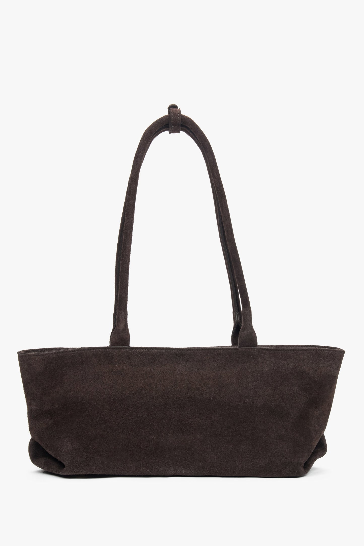 Torebka damska typu tote, ciemnobrązowa, z włoskiego weluru naturalnego Premium, z długimi ramionami, Estro ER00118347.