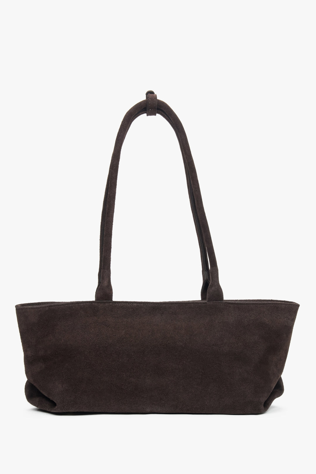 Torebka damska typu tote, ciemnobrązowa, z włoskiego weluru naturalnego Premium, z długimi ramionami, Estro ER00118347.