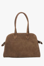 Torebka damska w ciemnobrązowym kolorze, typu kuferek, uszyta z włoskiego naturalnego weluru Premium.