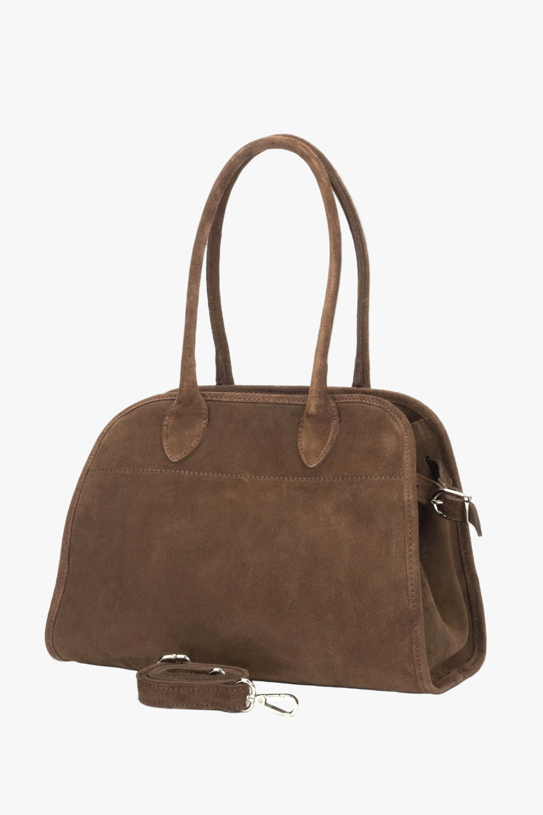 Stylowa ciemnobrązowa torebka damska w formie kuferka, stworzona z wysokiej jakości włoskiego weluru naturalnego Premium.