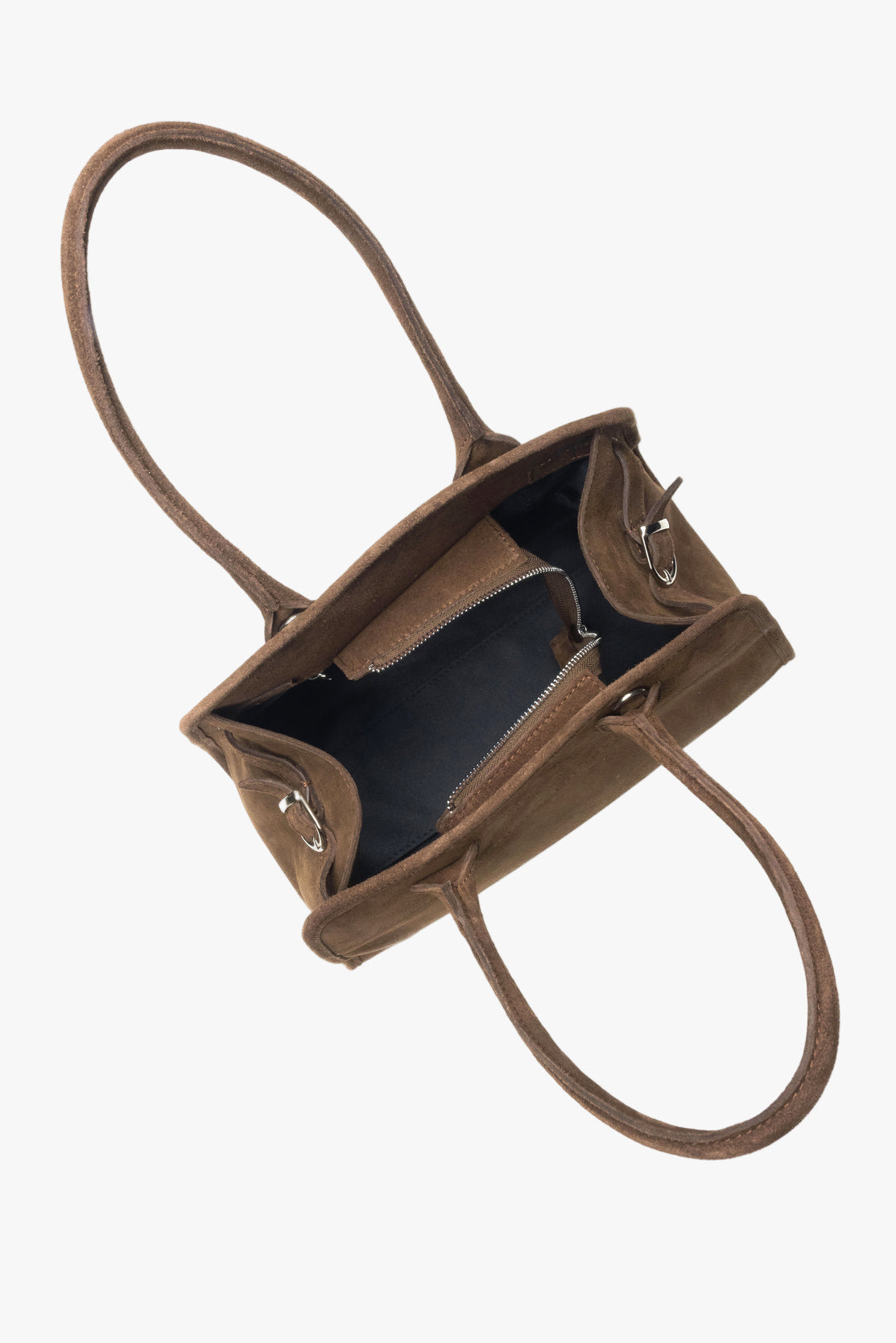 Torebka damska typu kuferek w eleganckim ciemnobrązowym odcieniu, wykonana z włoskiego weluru naturalnego klasy Premium.