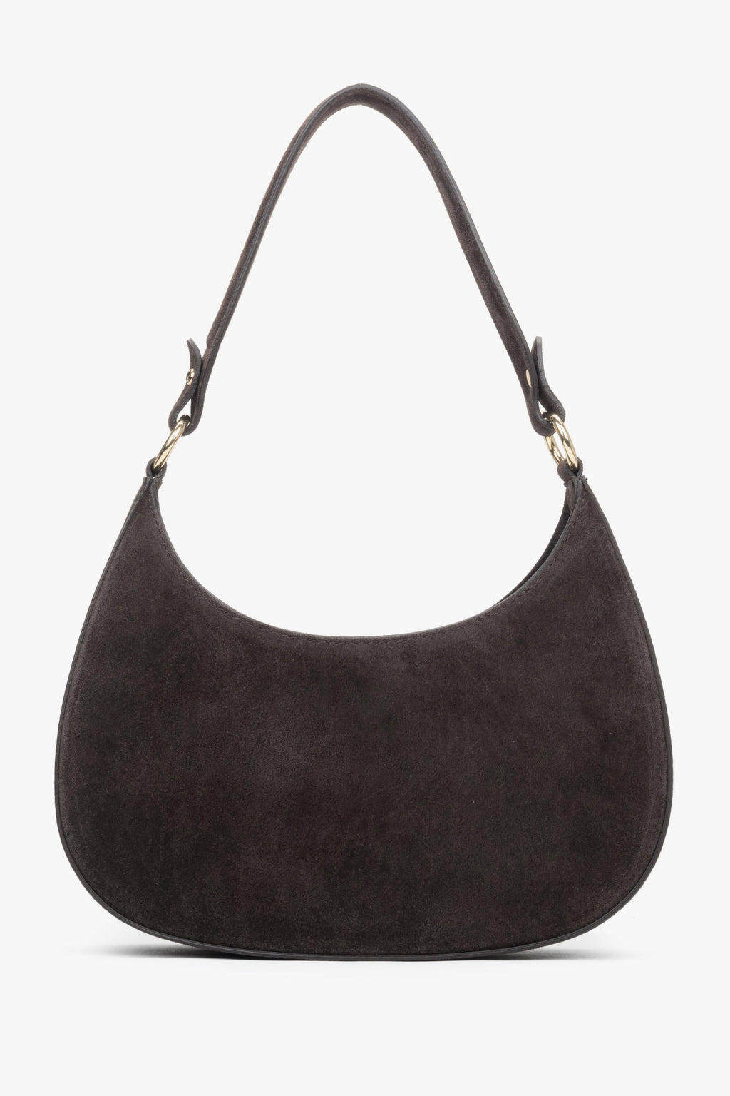 Ciemnobrązowa torebka damska typu shoulder bag z włoskiego weluru naturalnego Premium Estro ER00118162.