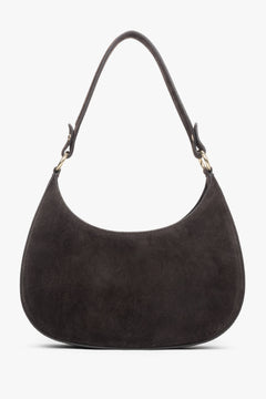 Ciemnobrązowa torebka damska typu shoulder bag z włoskiego weluru naturalnego Premium Estro ER00118162.