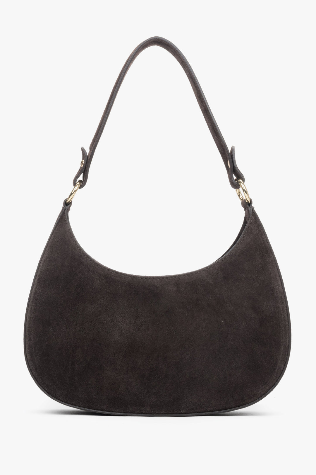 Ciemnobrązowa torebka damska typu shoulder bag z włoskiego weluru naturalnego Premium Estro ER00118162.