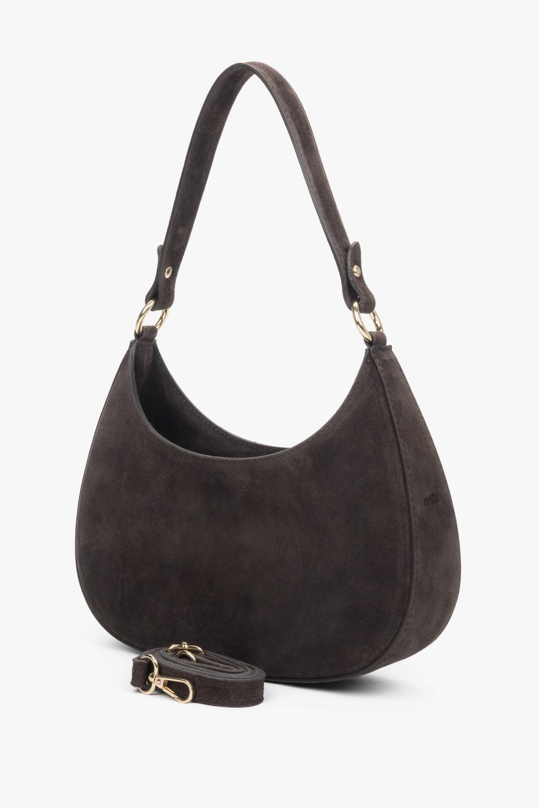 Ciemnobrązowa torebka damska typu shoulder bag z włoskiego weluru naturalnego Premium - pasek na ramię w zestawie.