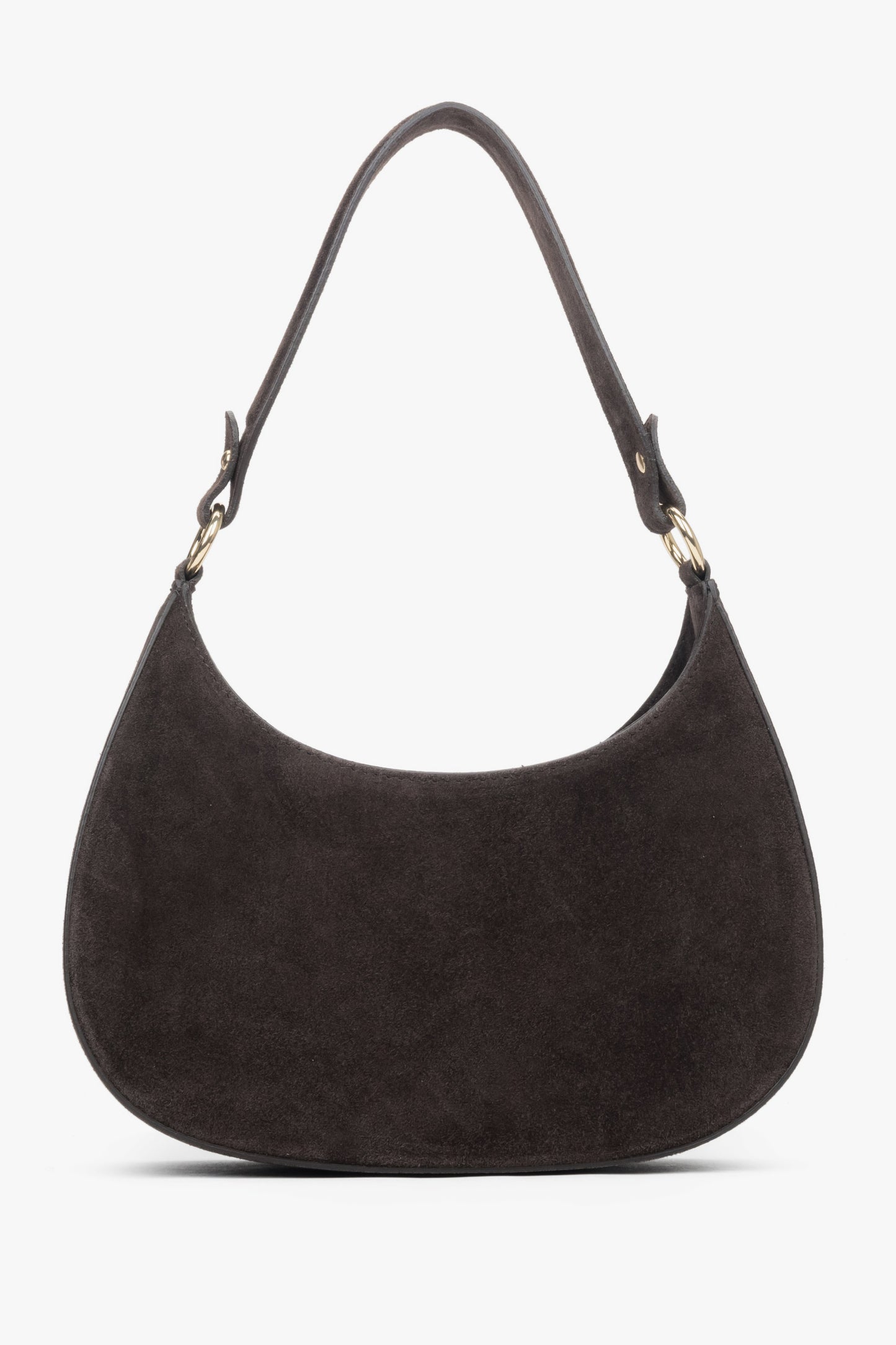 Ciemnobrązowa torebka damska typu shoulder bag z włoskiego weluru naturalnego Premium - wygląd z tyłu.