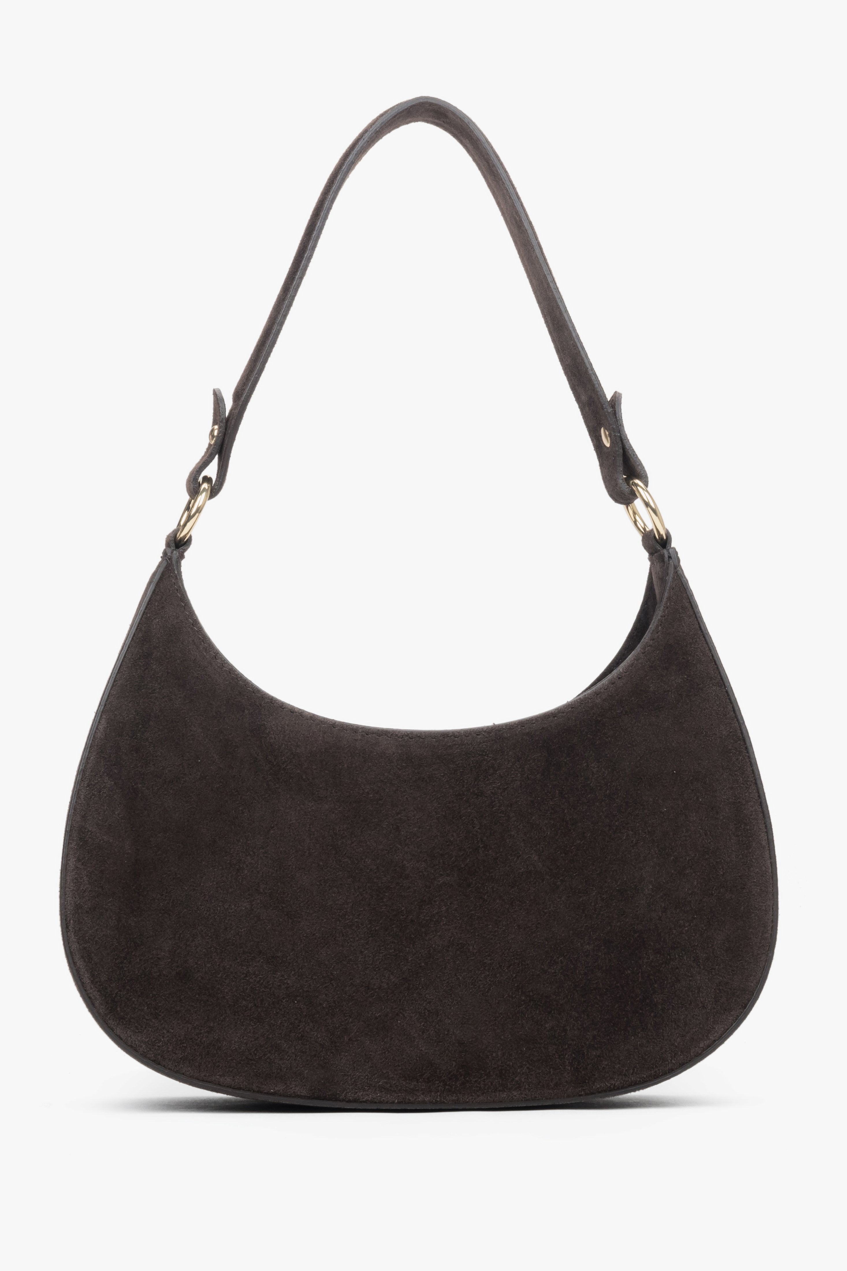 Ciemnobrązowa torebka damska typu shoulder bag z włoskiego weluru naturalnego Premium - wygląd z tyłu.