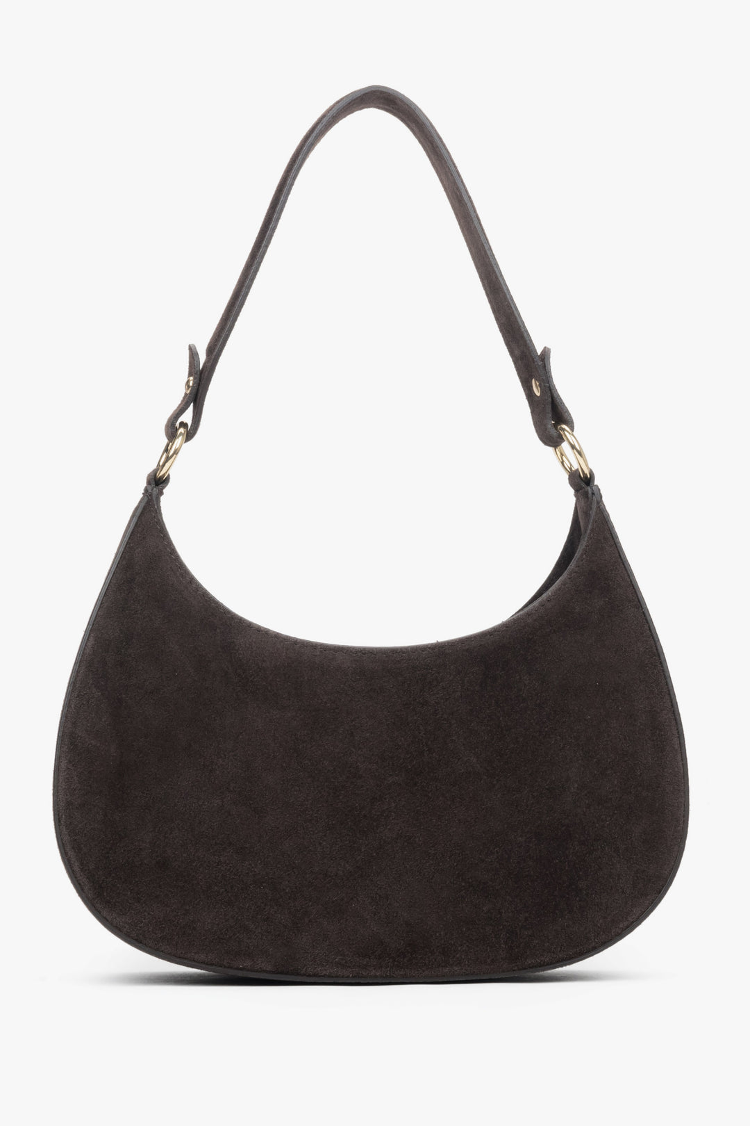 Ciemnobrązowa torebka damska typu shoulder bag z włoskiego weluru naturalnego Premium - wygląd z tyłu.