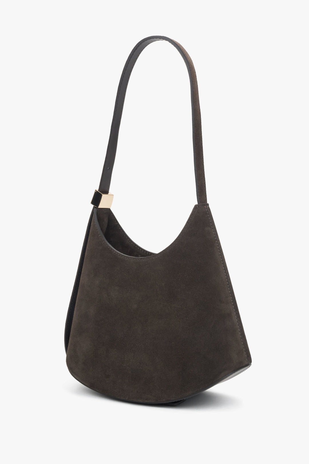 Ciemnobrązowa torebka na ramię z włoskiego weluru naturalnego.