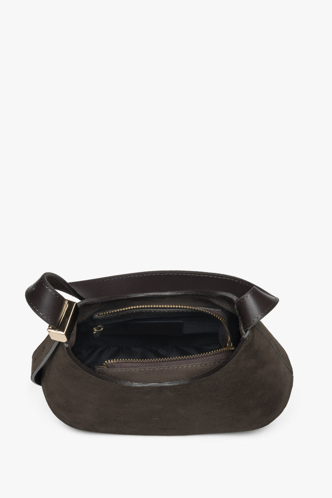 Torebka na ramię, ciemnobrązowa, z włoskiego weluru naturalnego, Estro.