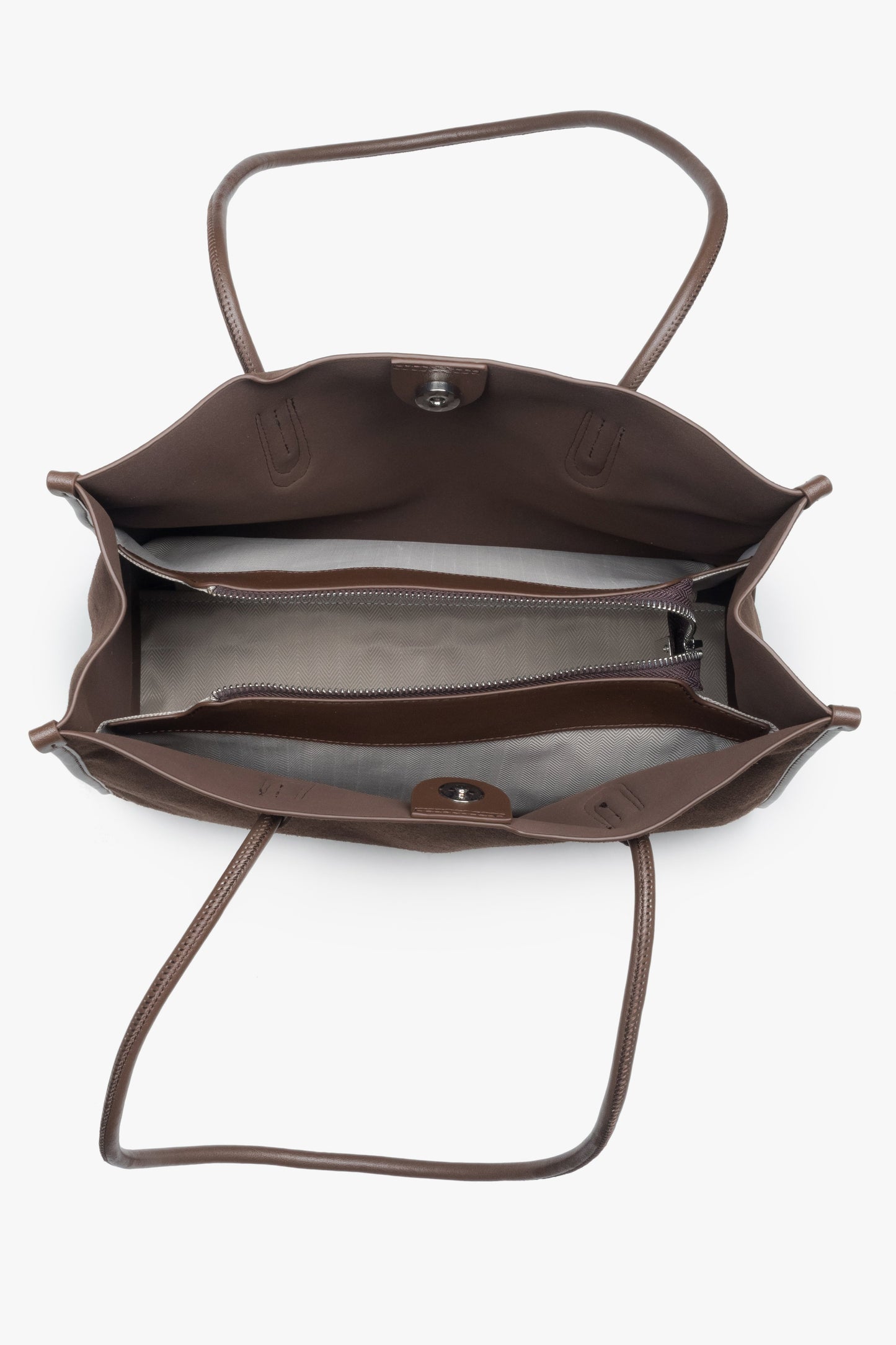 Shopperka damska, ciemnobrązowa, welurowa, z długimi rączkami, Estro.