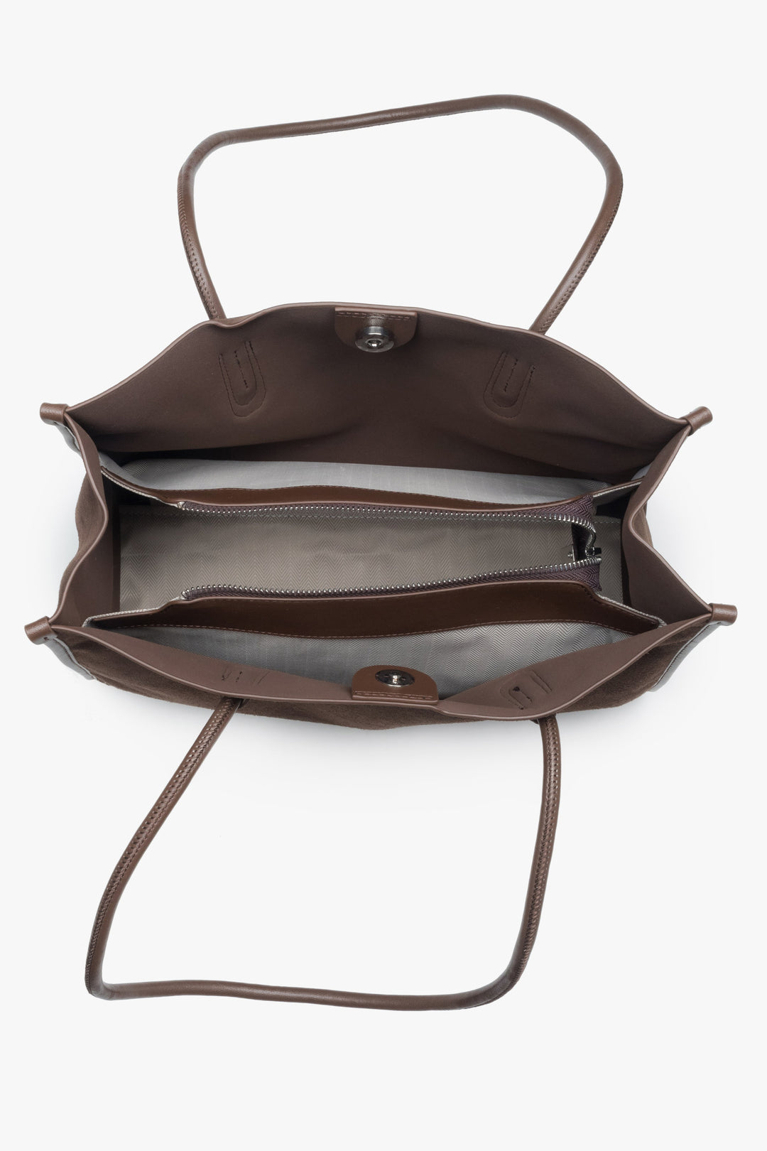 Shopperka damska, ciemnobrązowa, welurowa, z długimi rączkami, Estro.