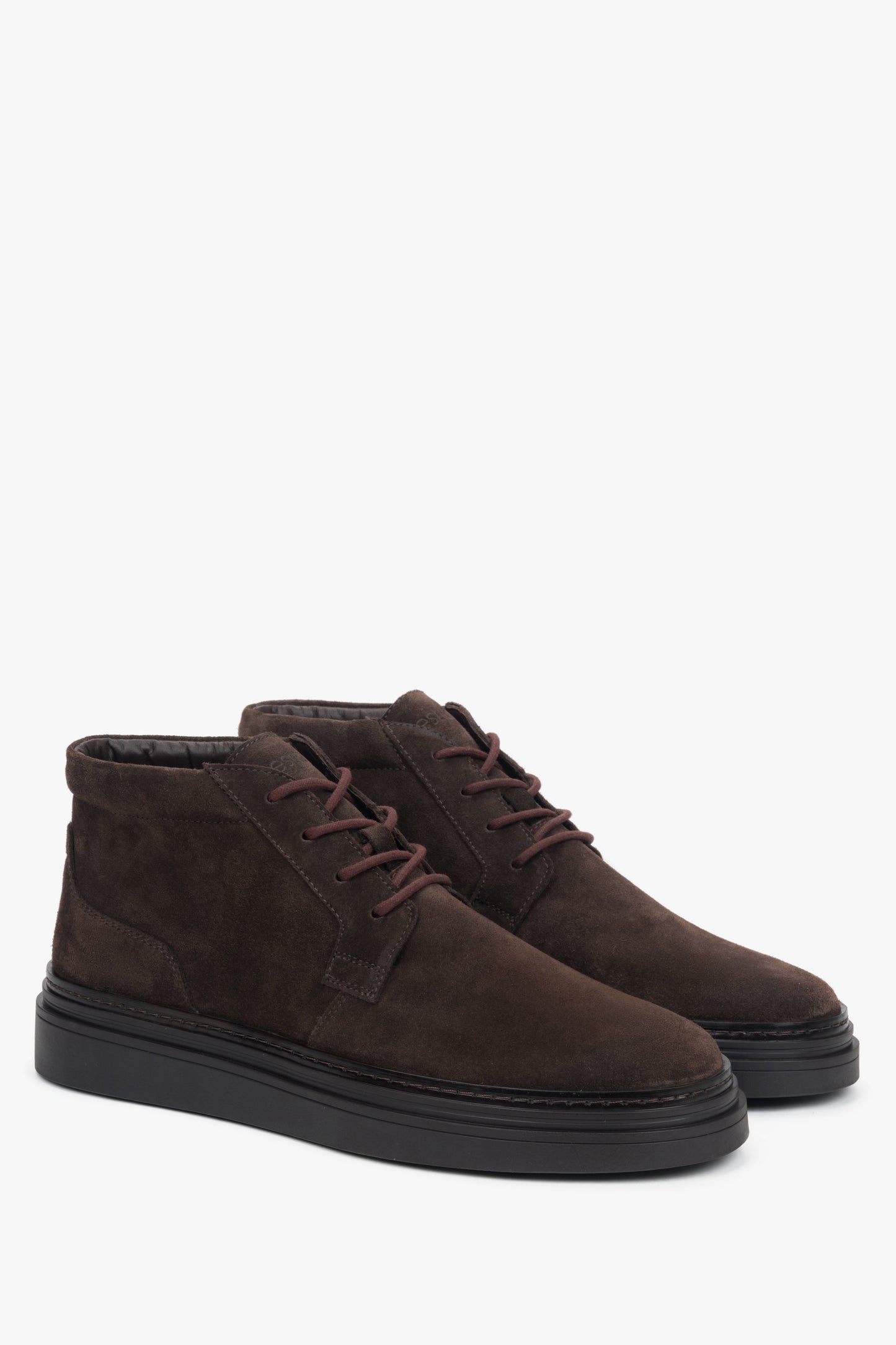 Estro ER00118324 - ciemnobrązowe botki męskie z weluru naturalnego z lekkim ociepleniem.