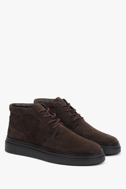 Estro ER00118324 - ciemnobrązowe botki męskie z weluru naturalnego z lekkim ociepleniem.