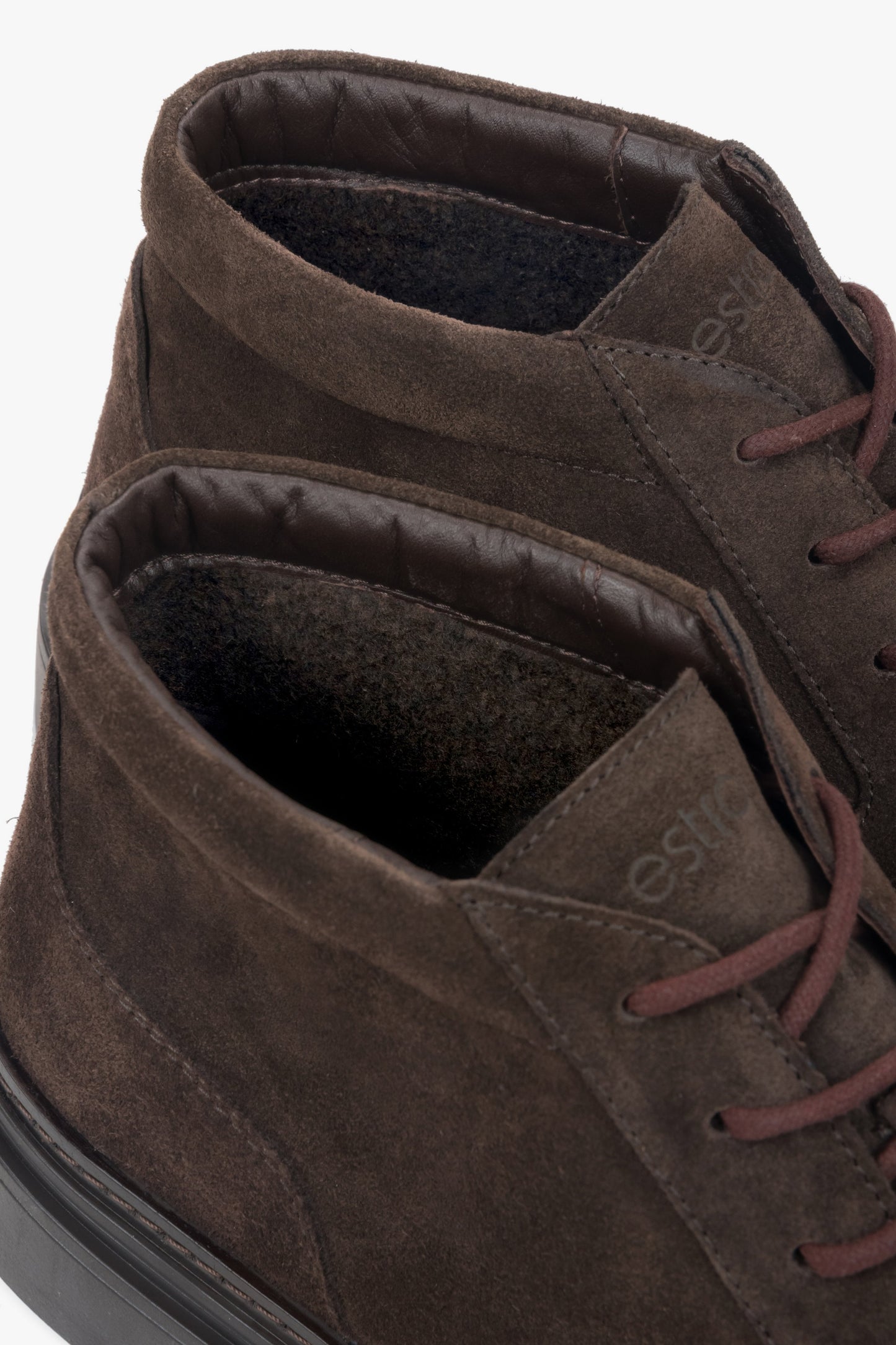 Ciemnobrązowe botki męskie z lekkim ociepleniem, z weluru naturalnego, Estro ER00118324.