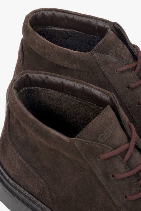 Ciemnobrązowe botki męskie z lekkim ociepleniem, z weluru naturalnego, Estro ER00118324.