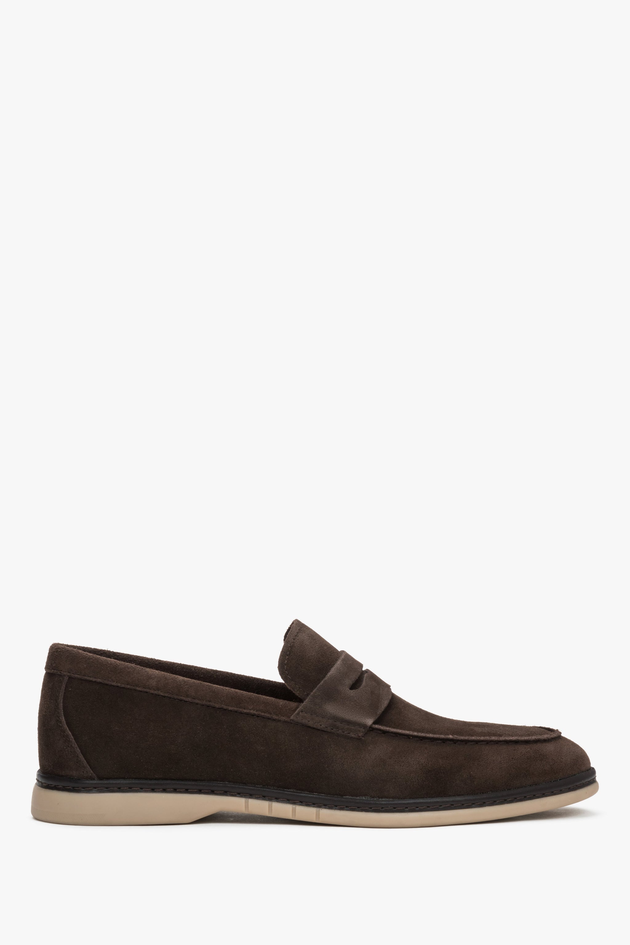 Ciemnobrązowe casualowe loafersy męskie z miękkiego weluru naturalnego Estro ER00119408.