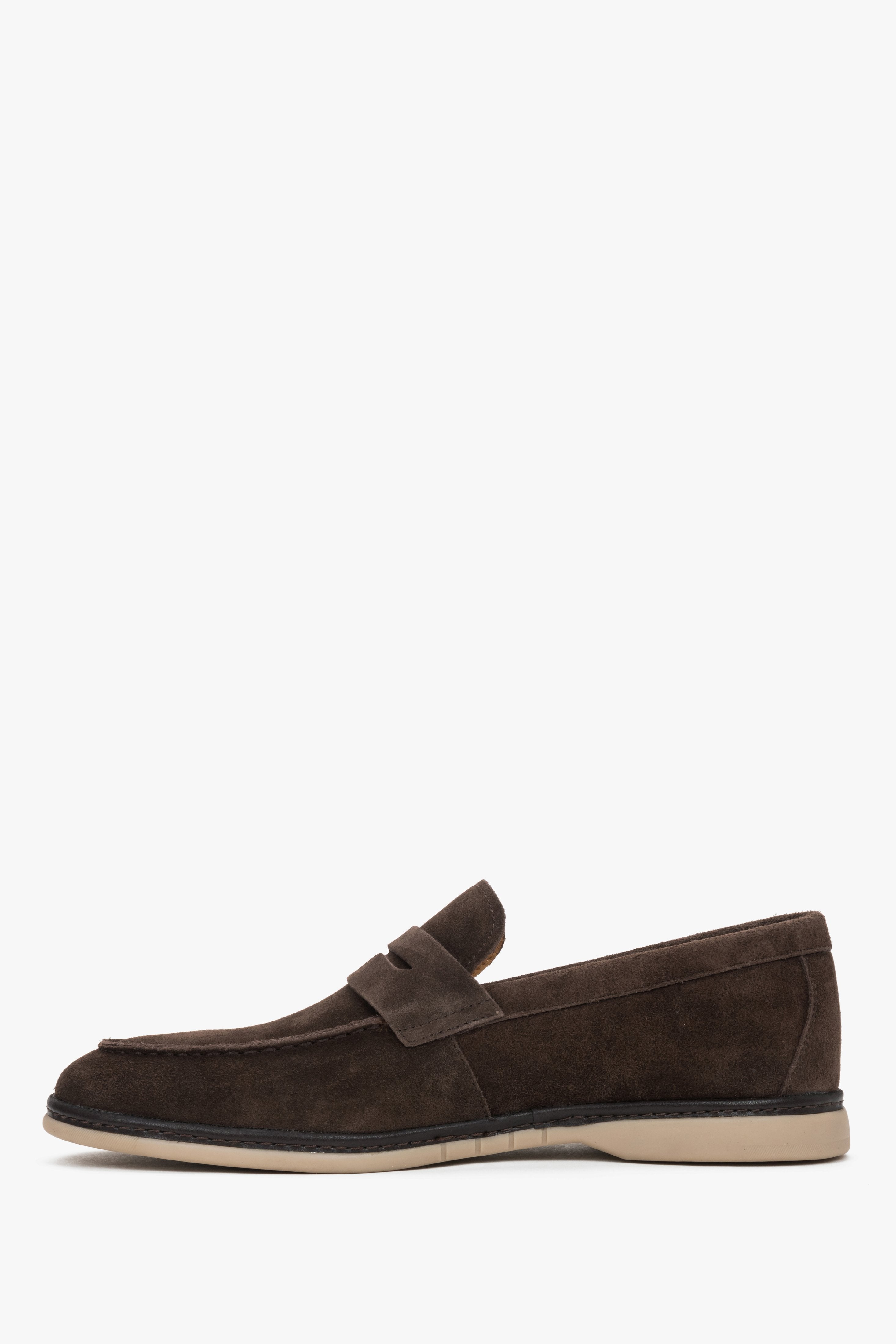Męskie ciemnobrązowe casualowe loafersy z miękkiego weluru naturalnego Estro.